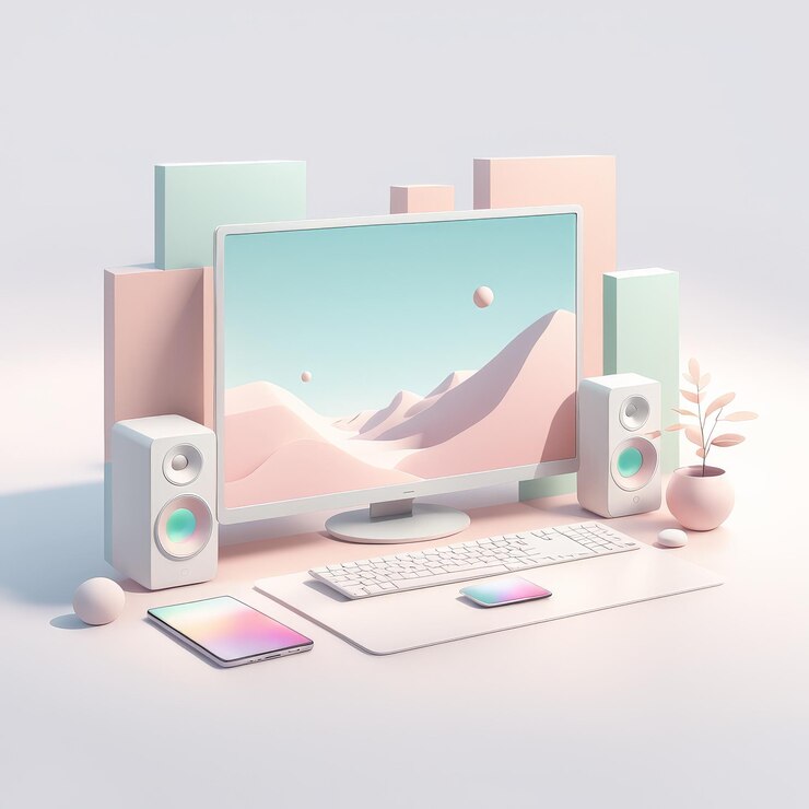 Vector computer keyboard and mouse 3d illustration system