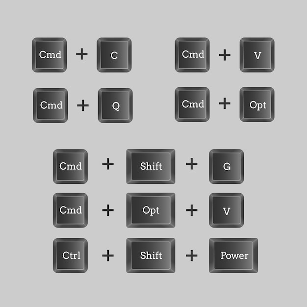 Computer keyboard shortcuts with vector buttons