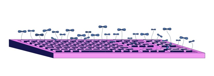 Vector computer keyboard with plant sprouts 2d linear illustration concept