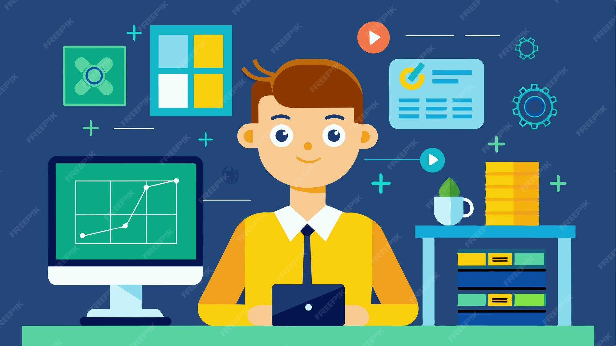 Premium Vector | In the computer lab a student proudly displays their ...