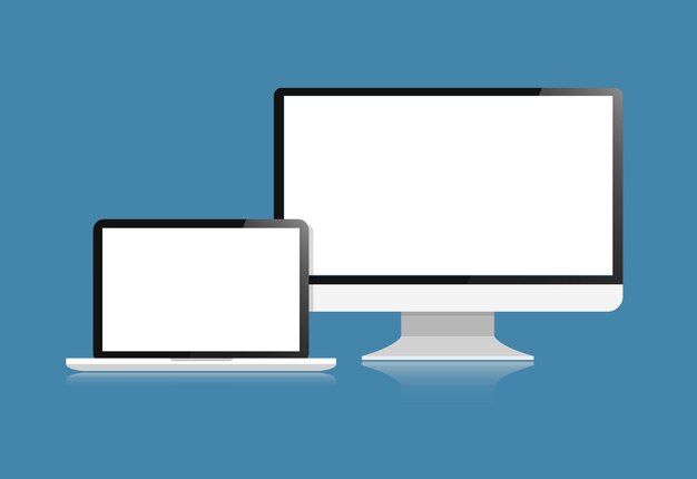 Vector computer and laptop display vector design isolated on background with blank white screen vector