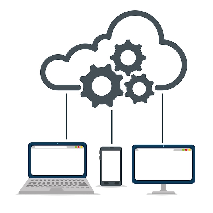 Vector computer laptop and smartphone of cloud computing and services theme vector illustration