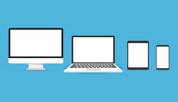 Computer, laptop, tablet and smartphone set icon