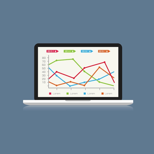 computer laptop with business graphflat vector design illustration