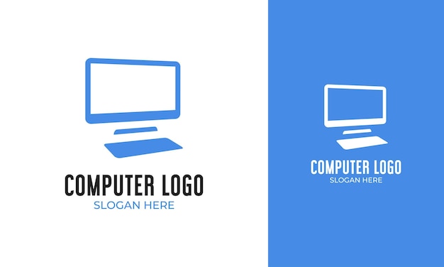 Design del logo del computer con semplice monitor e icona della tastiera