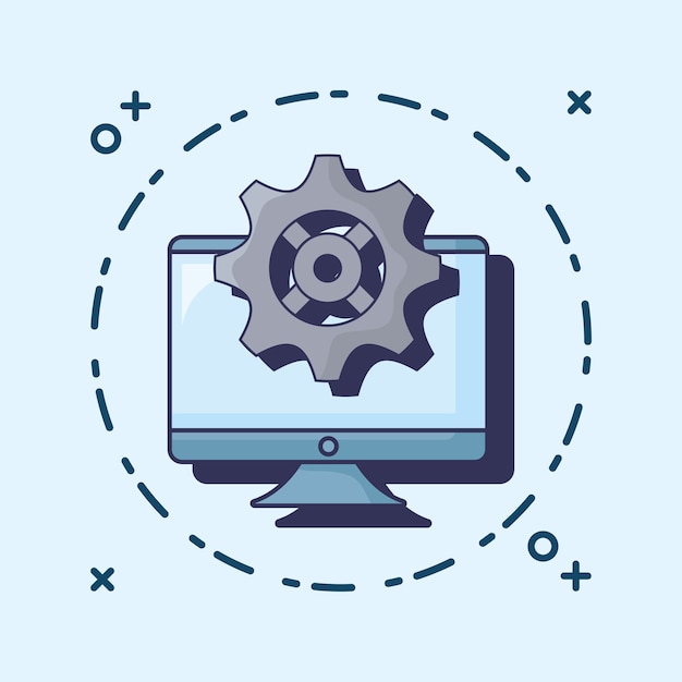 Computer met gear wheel pictogram