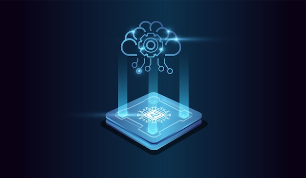 The Computer microchip and Binary code in digital brain form compose and Artificial intelligence