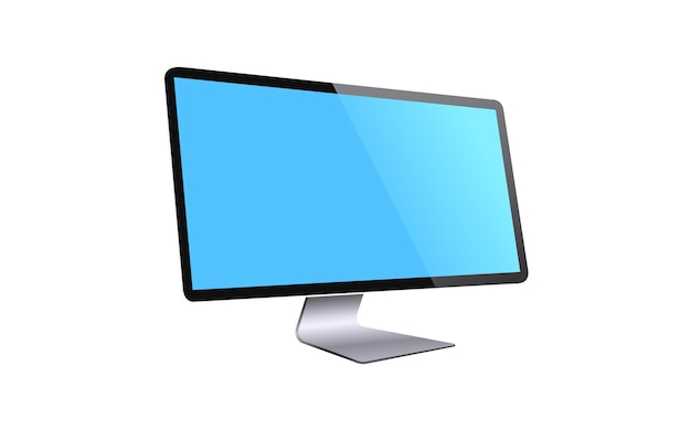 Computer monitor blue screen realistic device isolated vector illustration