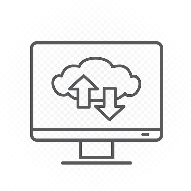 Vector computer monitor cloud service line icon