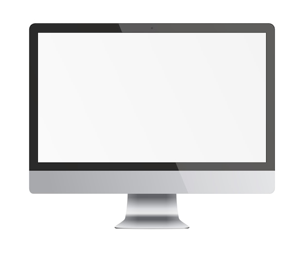 白い背景で隔離の空白の画面でコンピューターモニターディスプレイ。正面図。