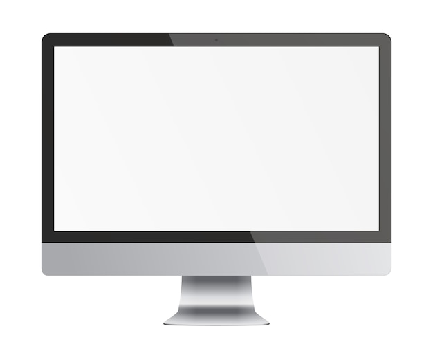 Computer monitor display with blank screen isolated on white background. front view.