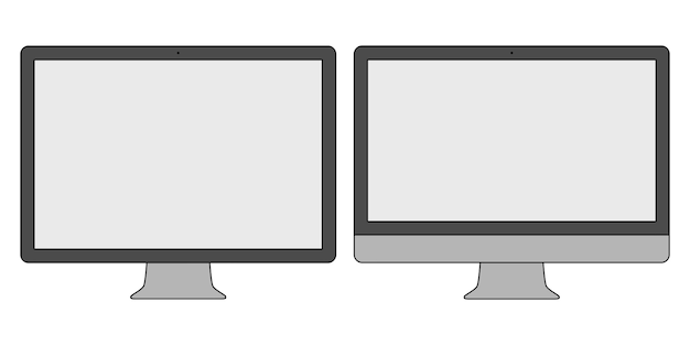 Vettore l'icona del monitor del computer ha messo nella linea sottile stile di progettazione isolata su fondo bianco. simbolo del display. illustrazione di riserva