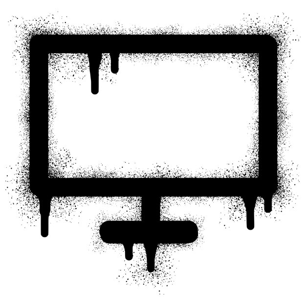 Vector computer monitor icon with black spray paint. vector illustration