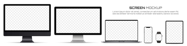Computer monitor laptop tablet smartphone and watch with blank screen