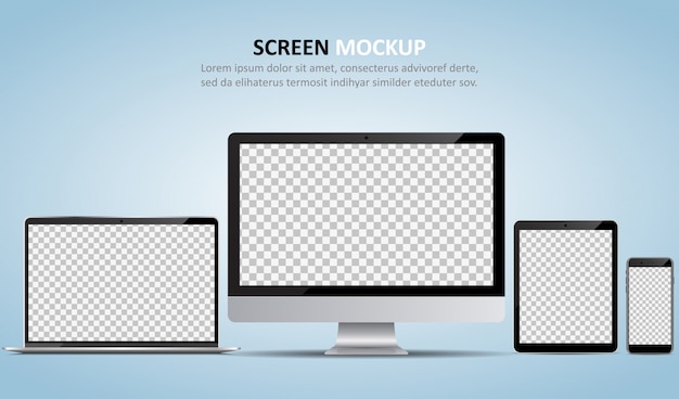 Vettore monitor del computer, laptop, tablet e smartphone con schermo vuoto