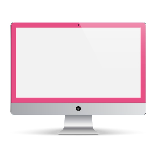 分離された空白の画面を持つシステムピンク色のコンピューターモニター