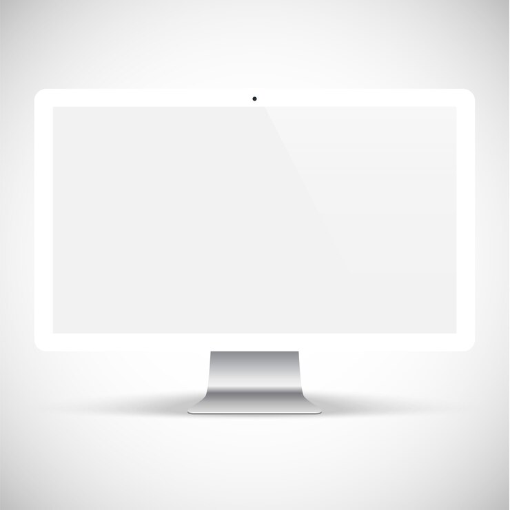 Vector computer monitor for the system unit white color with blank screen isolated on grey