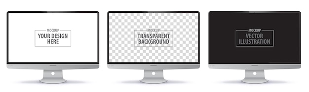 Vector computer monitor vector mockup with white transparent and black screens