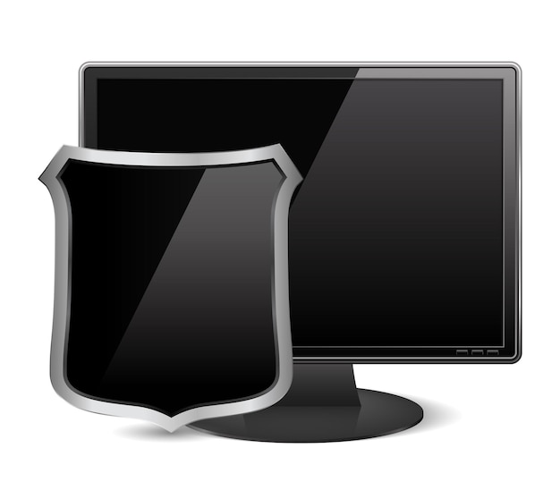 Computer monitor with black shield vector eps10 illustration