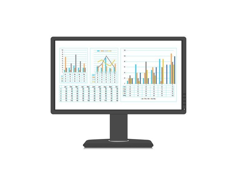Vector computer monitor with business charts and graphs