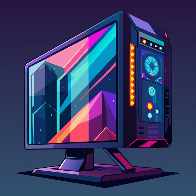 a computer monitor with a colorful background and a colorful design