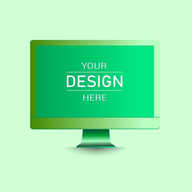 Vector computer monitor with colorful screen isolated on green background.