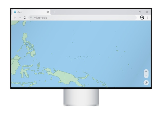 Computer monitor with map of Micronesia in browser search for the country of Micronesia on the web mapping program
