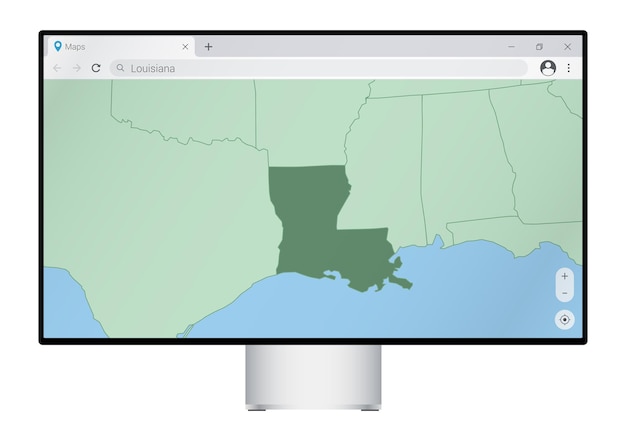 Компьютерный монитор с картой луизианы в поиске браузера