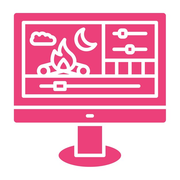 Vector a computer monitor with a pink background and a firework display