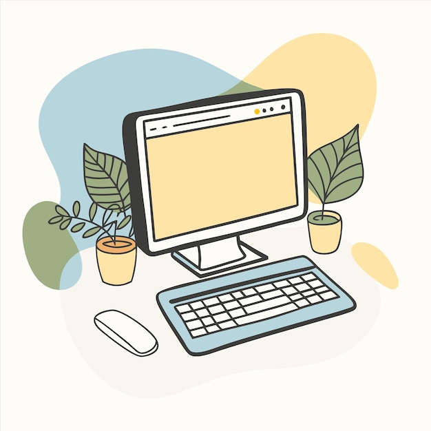 上に植物が付いているコンピュータモニター