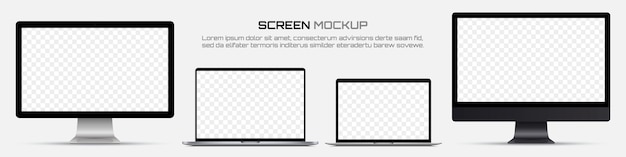 Vector computer monitors and laptops with blank screen.