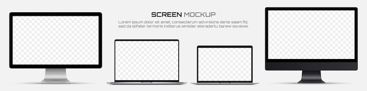 Vector computer monitors and laptops with blank screen.