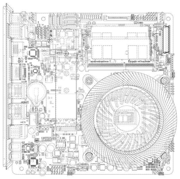 Vettore computer scheda madre scheda madre chip digitale rendering vettoriale di d