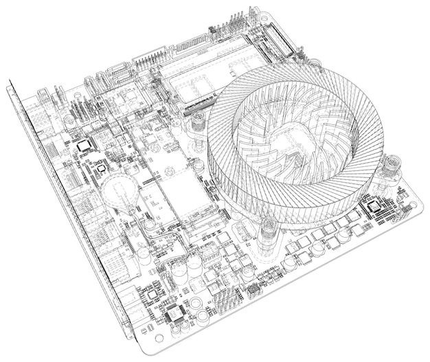 Computer scheda madre scheda madre chip digitale rendering vettoriale di d