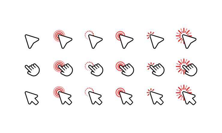 Vector computer mouse click cursor arrow icons set. pointer icon. cursor badge. mouse click cursor collection. vector on isolated white background. eps 10.