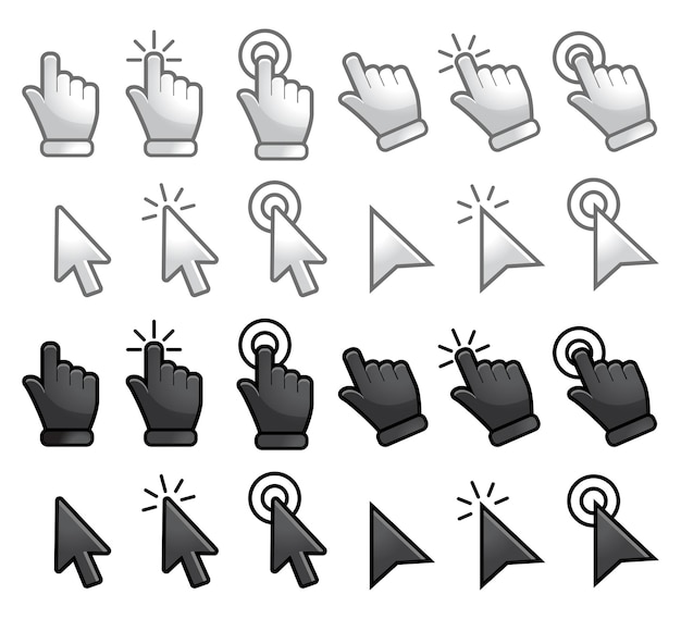 Vector computer mouse click cursor gray arrow icons set and loading icons cursor icon vector illustration mouse click cursor collection