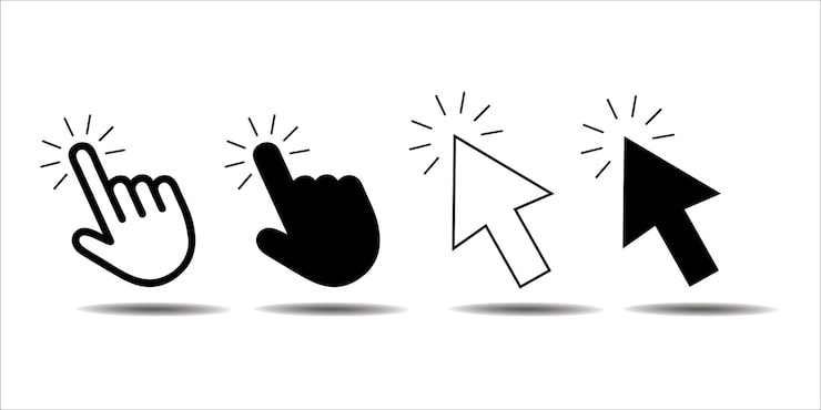 Vector computer mouse click cursor load symbol pointer cursor and loading icon cursors icons click set