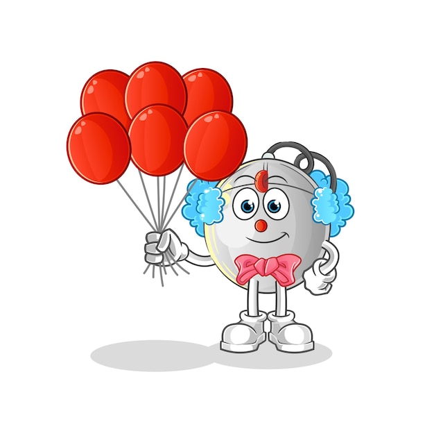 Vector computer mouse clown with balloons vector. cartoon character