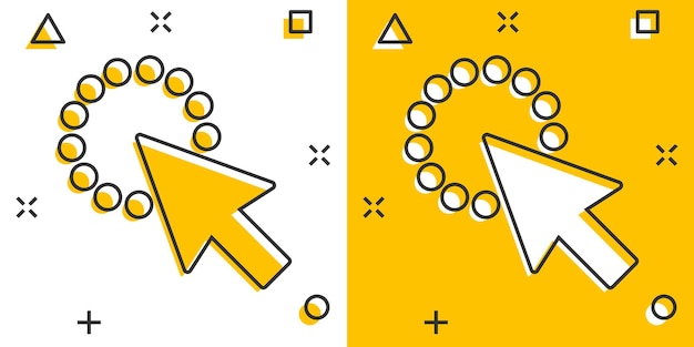 Иконка курсора компьютерной мыши в комическом стиле Стрелка курсора векторной иллюстрации мультфильма Пиктограмма Мышь цель бизнес-концепция всплеск эффект