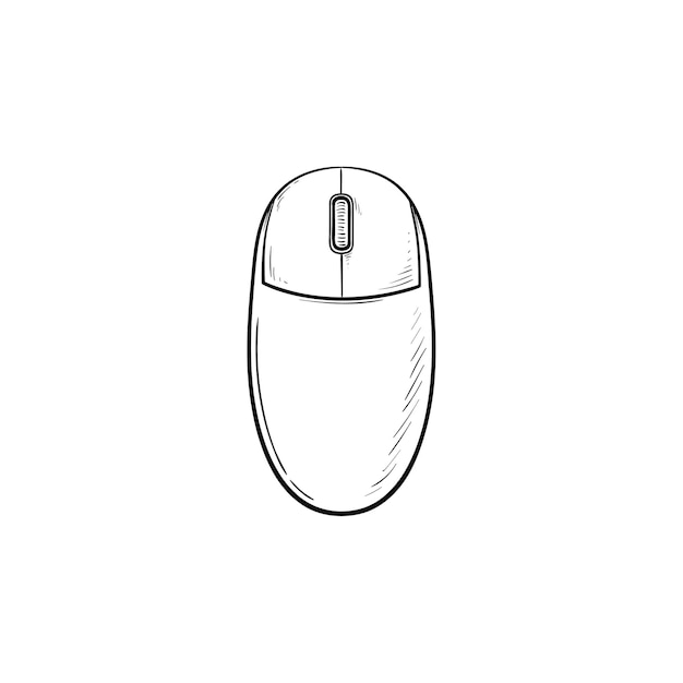 コンピューターのマウスの手描きのアウトライン落書きアイコン。コンピューターとインターネット技術、PCとポインティングデバイスの概念