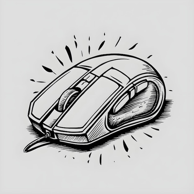 Vector computer mouse monochrome ink sketch vector drawing engraving style illustration