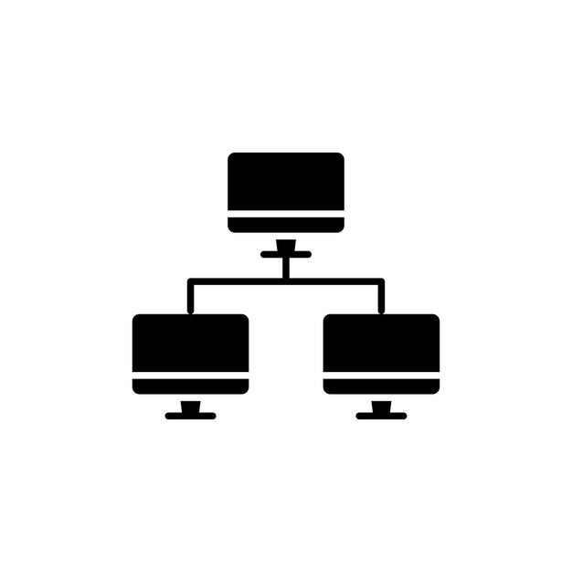 Компьютерная сетевая икона Laptop LAN Sharing Vector Symbol в черном заполненном и очерченном стиле Wired Connectivity Hub Sign