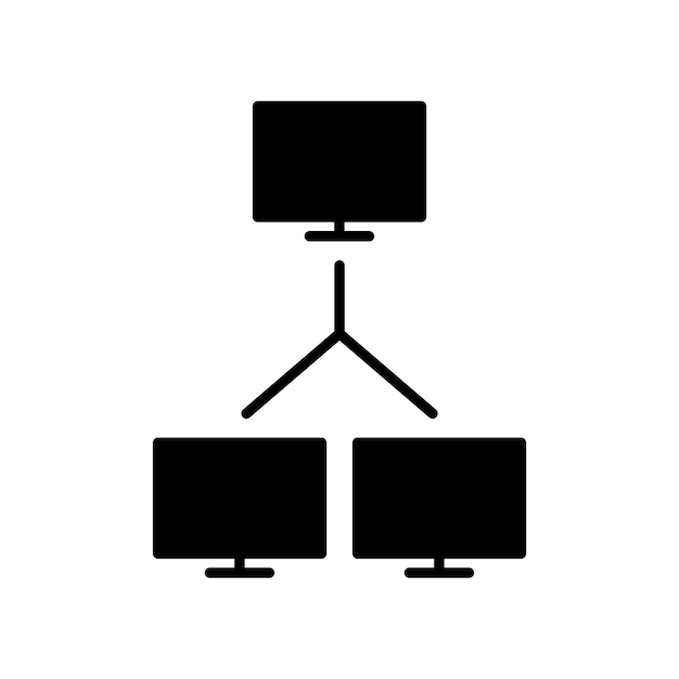 Компьютерная сетевая икона Laptop LAN Sharing Vector Symbol в черном заполненном и очерченном стиле Wired Connectivity Hub Sign