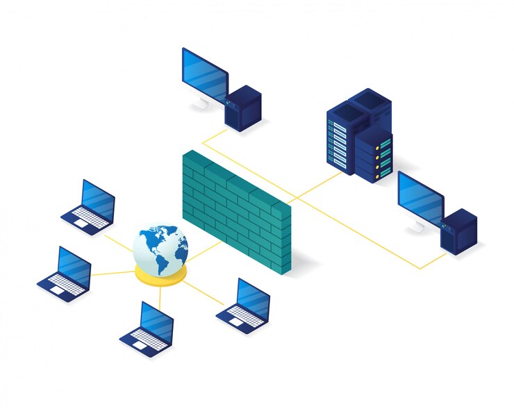 Vector computer network management isometric illustration