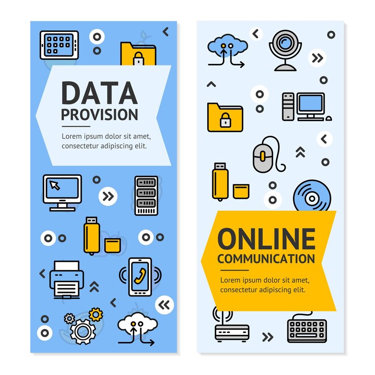 Vector computer online communication flyer banner posters card set vector
