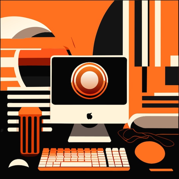 Vector computer orange black white colors vector illustration