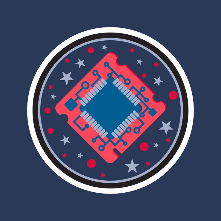 Vector computer processor chip. symbol of programmer hard work, system administrator activities, scientific innovation, technical advancements and robotics. high tech microprocessor. vector