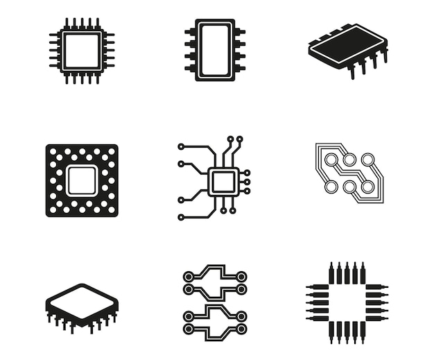 Vector computer processor microprocessor electronic cpu board chipset circuit vector illustration