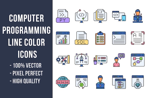 Computer Programmering Lijn Kleur Pictogrammen