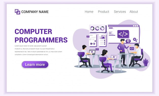 Вектор Программисты и разработчик для шаблона целевой страницы.